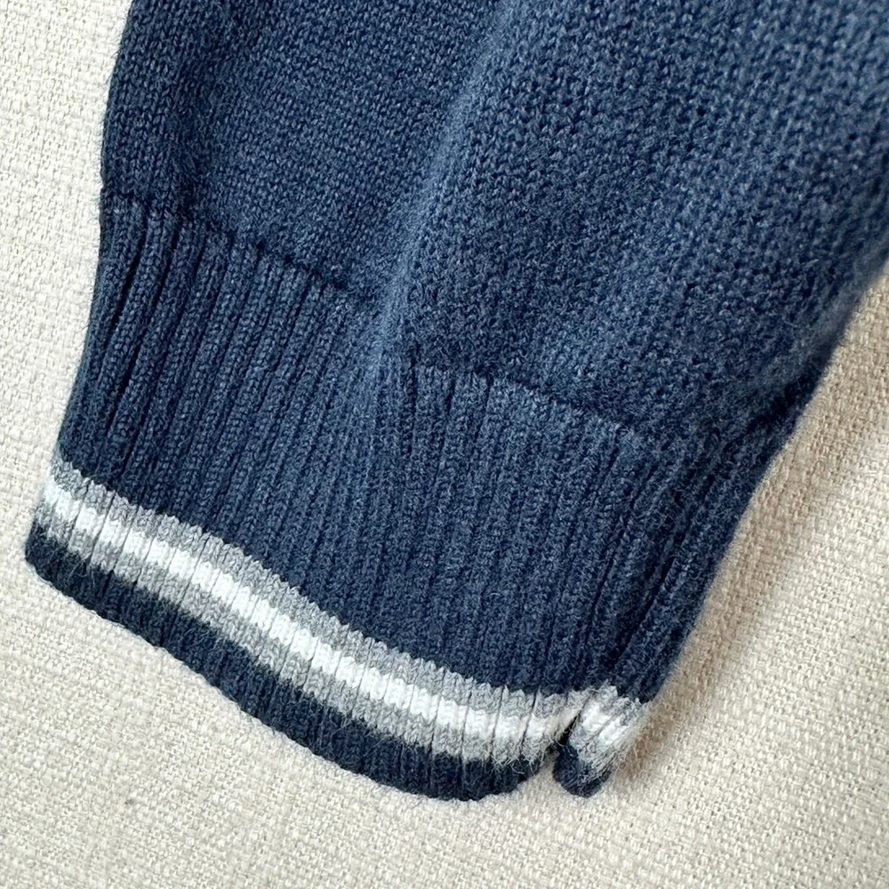 Brooks Brothers Sweater Mens XL Navy Blue V-Neck Cotton Tipped Trim Pullover